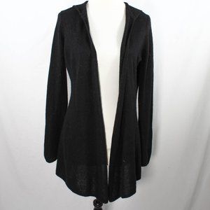 Whimsigoth Vintage 1990s 2000s Black Cashmere Hooded Open Cardigan